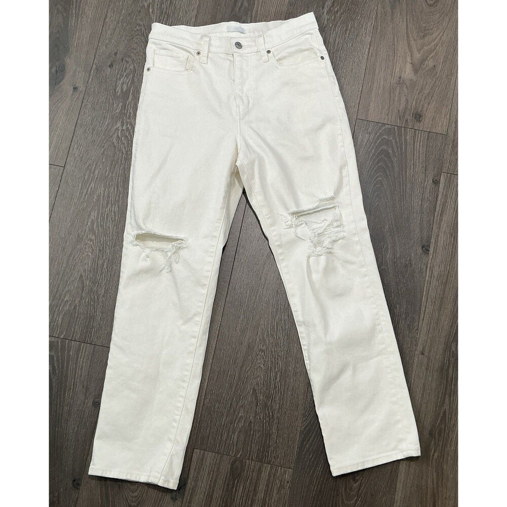 NEW Uniqlo Ivory Cream Jeans Distressed Women’s Size 30x27